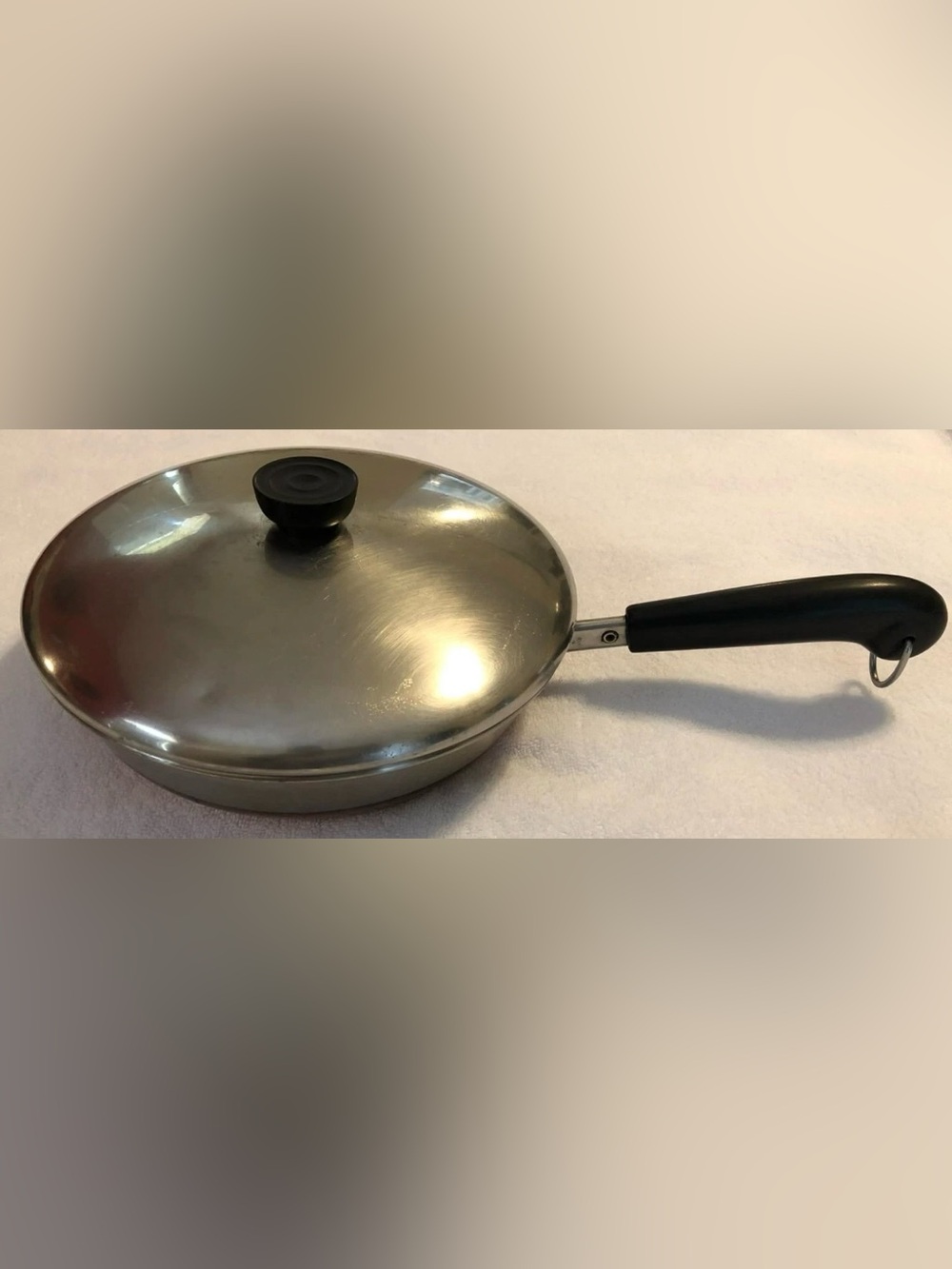 Revere Ware Frying Pan, 1801, 9" Copper Bottom Skillet w/ Lid, USA, #83, Vintage